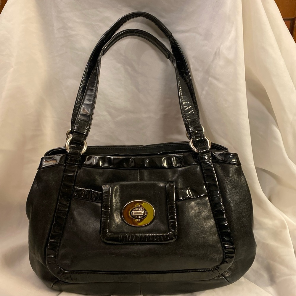 Coach Cricket Putty Patent Leather Black Shoulder Satcher Purse